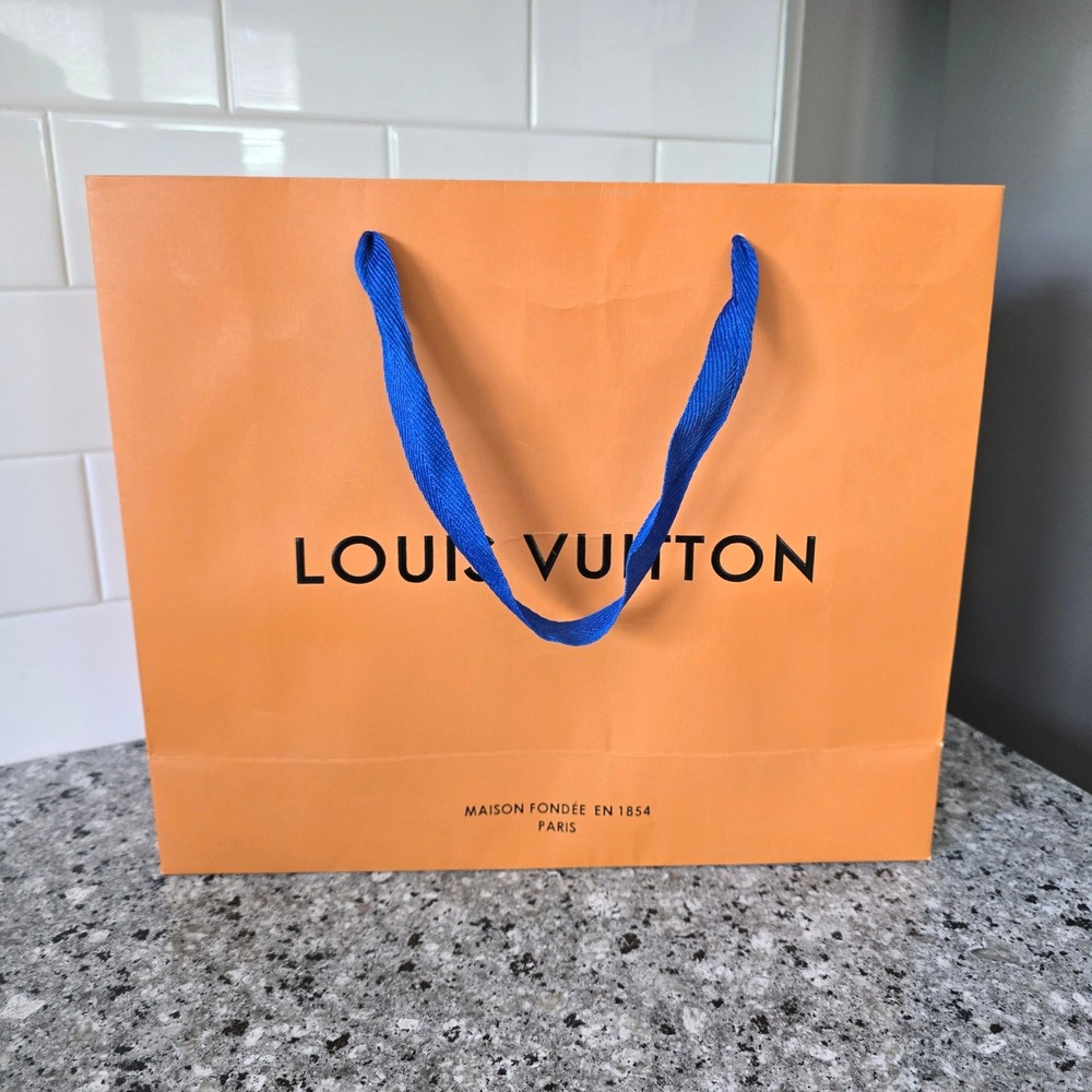 Louis Vuitton Shopping Bag  Medium Orange Blue Ribbon Handle 13x11x4